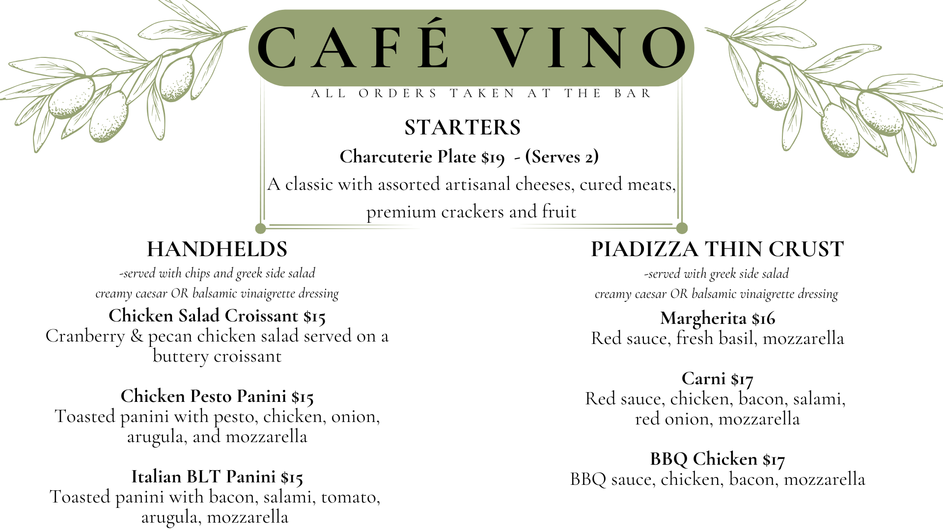 cafe vino menu at ozan winery